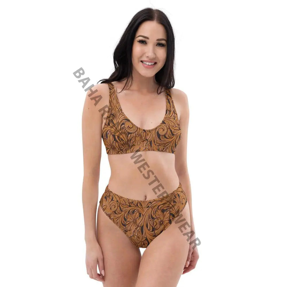 Yeehaw Tooled Leather Print Bikini Baha Ranch Western Wear