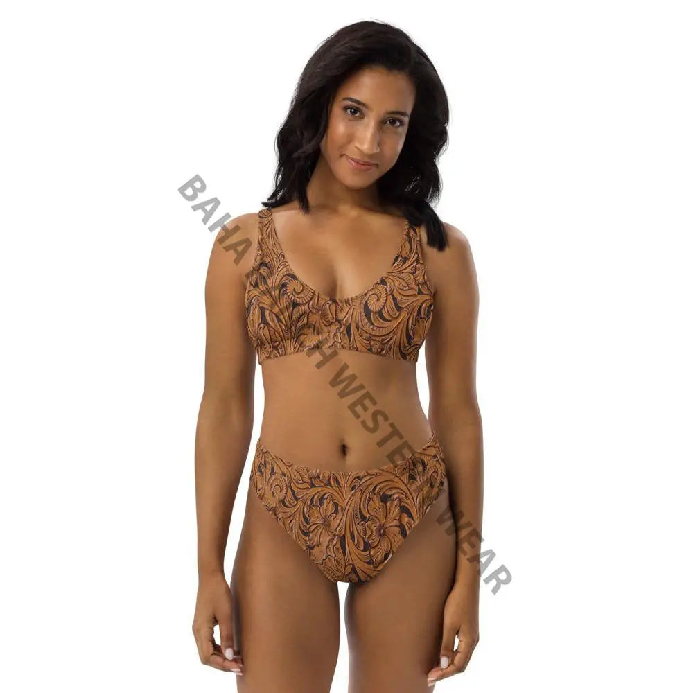 Yeehaw Tooled Leather Print Bikini Baha Ranch Western Wear