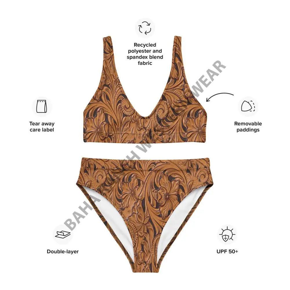 Yeehaw Tooled Leather Print Bikini Baha Ranch Western Wear