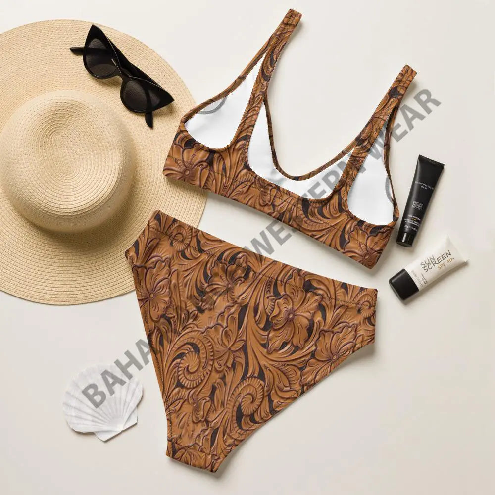 Yeehaw Tooled Leather Print Bikini Baha Ranch Western Wear
