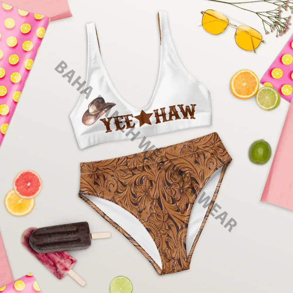 Yeehaw Tooled Leather Print Bikini Baha Ranch Western Wear