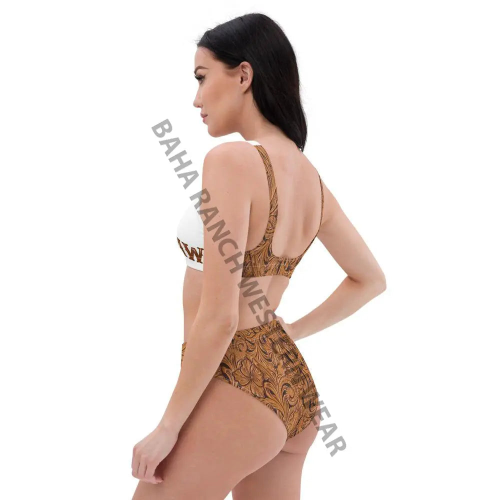 Yeehaw Tooled Leather Print Bikini Baha Ranch Western Wear