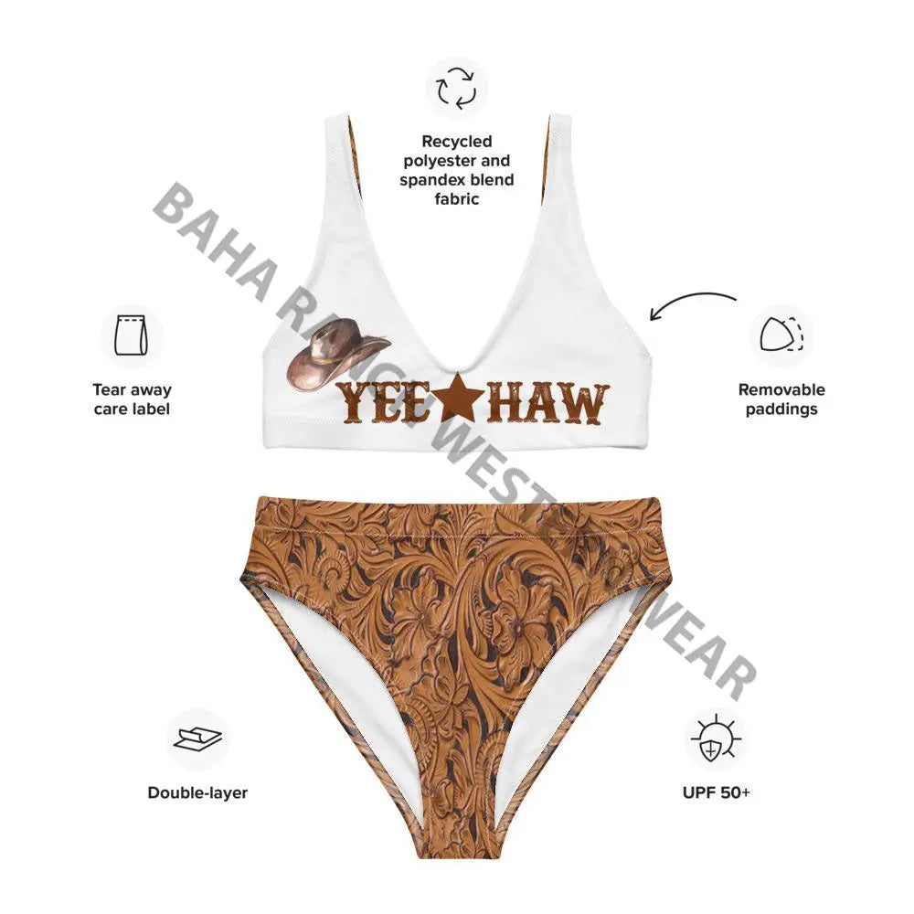 Yeehaw Tooled Leather Print Bikini Baha Ranch Western Wear