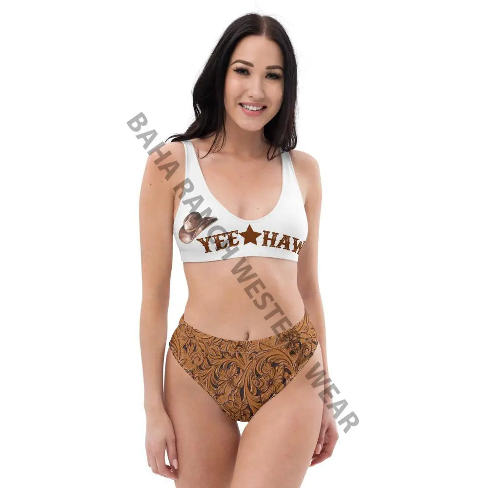Yeehaw Tooled Leather Print Bikini Baha Ranch Western Wear