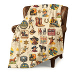 Baha Ranch Vintage Cowboy Collage Ultra-Soft Micro Fleece Blanket 60" x 80" Made in America Baha Ranch Western Wear