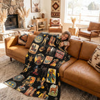 Baha Ranch Vintage Cowboy Collage Western Ultra Soft Minky Throw Blanket 60" x 80" Made in America Baha Ranch Western Wear