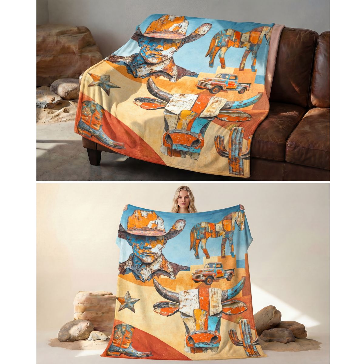 Western Ways Rustic Throw Blanket 60x80 Ultra-Soft Micro Fleece Made in America Baha Ranch Western Wear